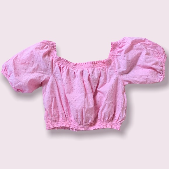 DISCONTINUED Pink H&M Lace Floral Detail Off-The-Shoulder Crop Top - Picture 2 of 5